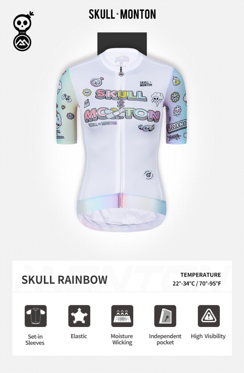 Skull Monton Womens Cycling Jersey Rainbow Cartoon
