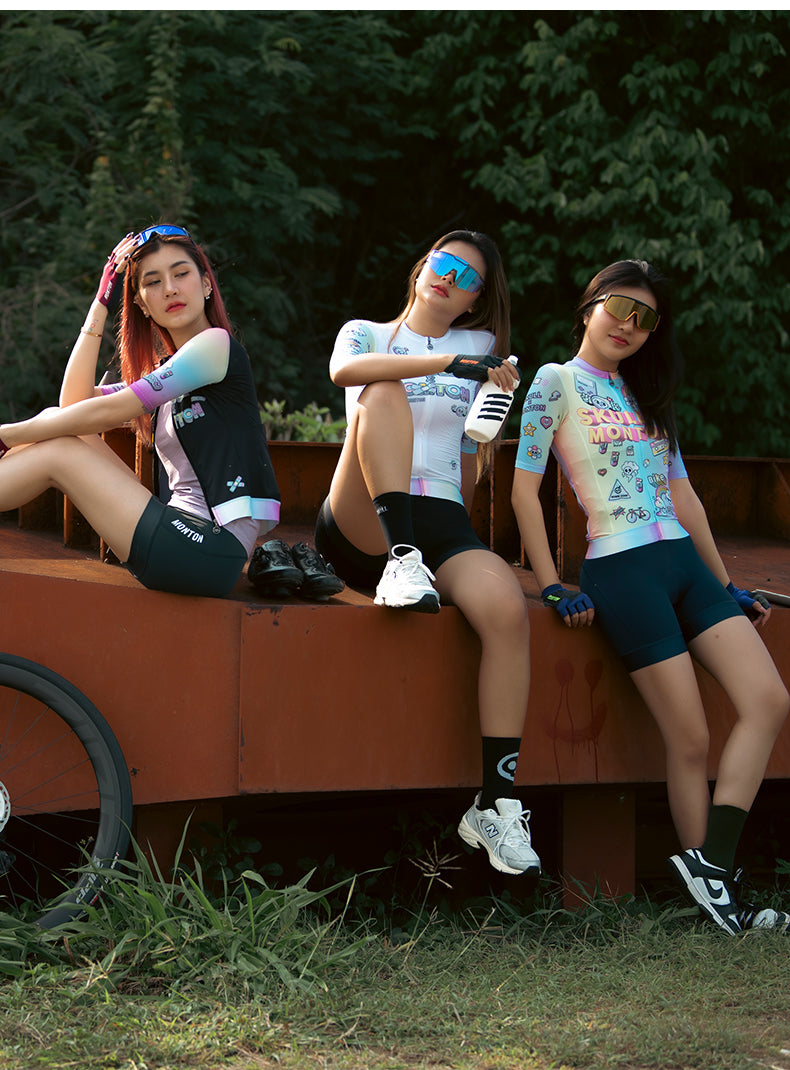 Skull Monton Womens Cycling Jersey Rainbow Cartoon
