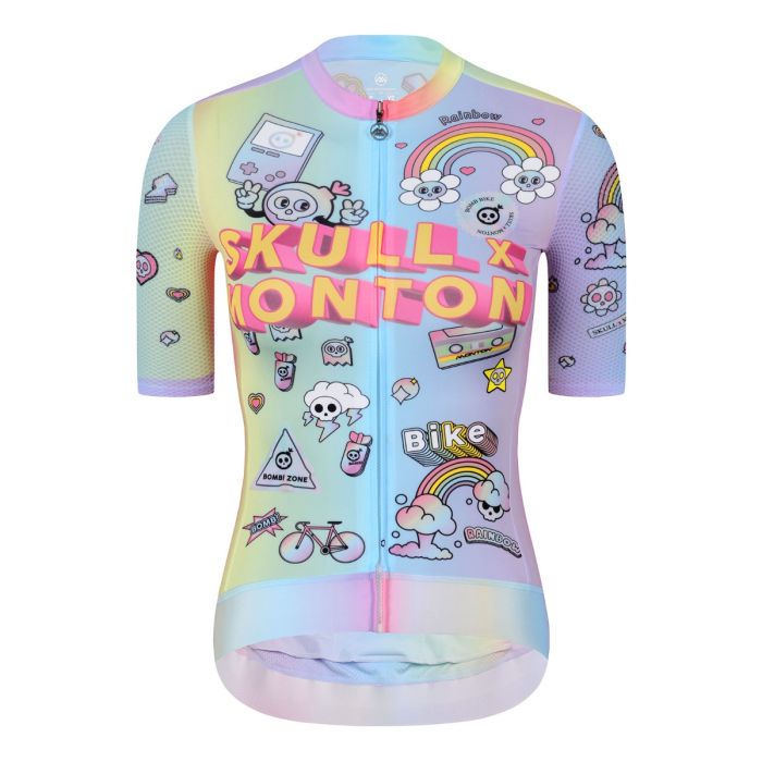 Skull Monton Womens Cycling Jersey Rainbow Cartoon