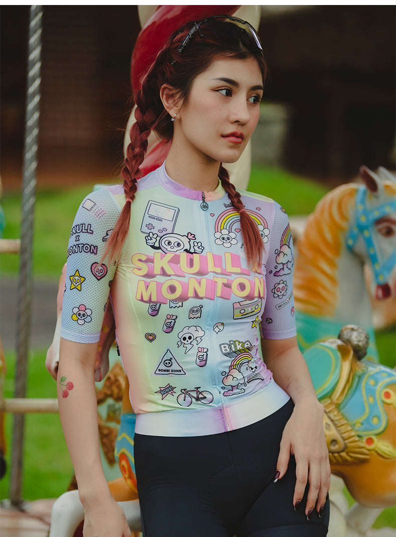 Skull Monton Womens Cycling Jersey Rainbow Cartoon