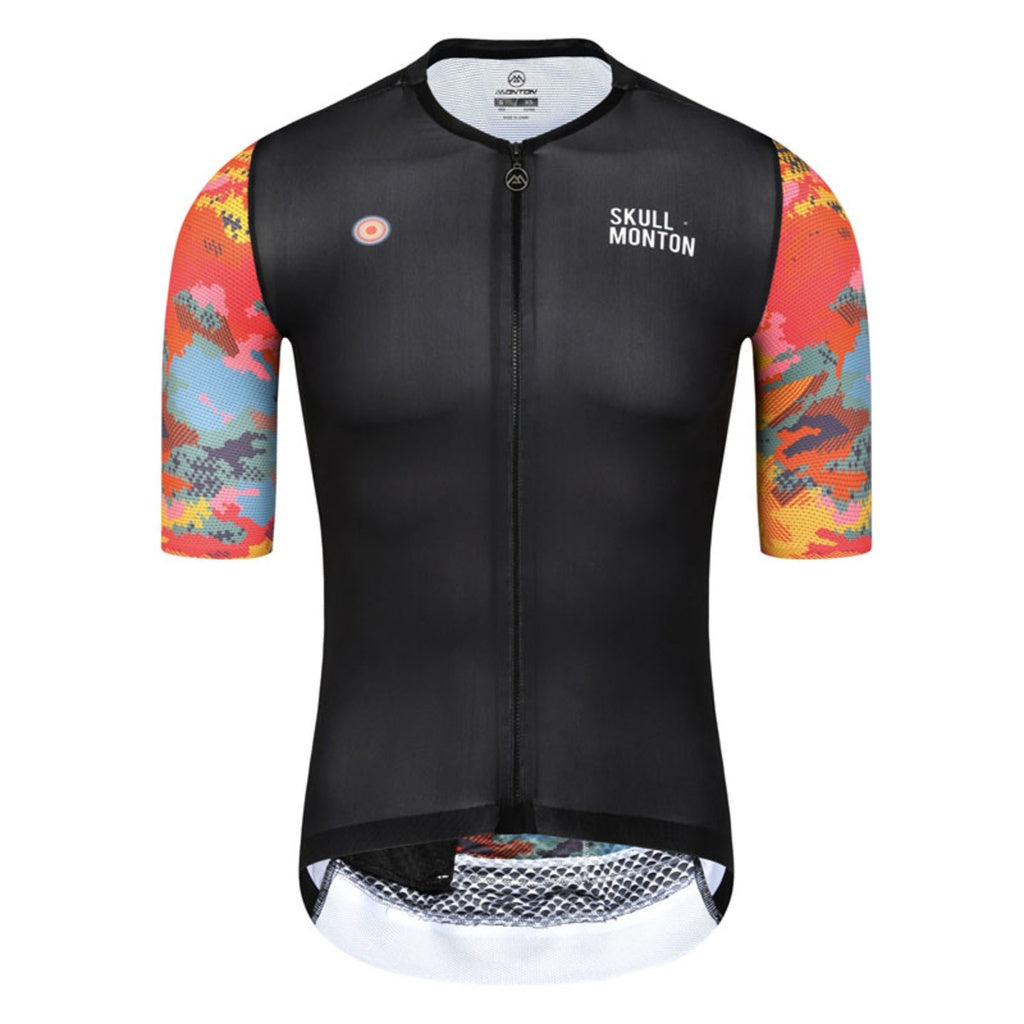 SKULL MONTON MENS SHORT SLEEVE CYCLING JERSEY RAINBOWCAMO BLACK