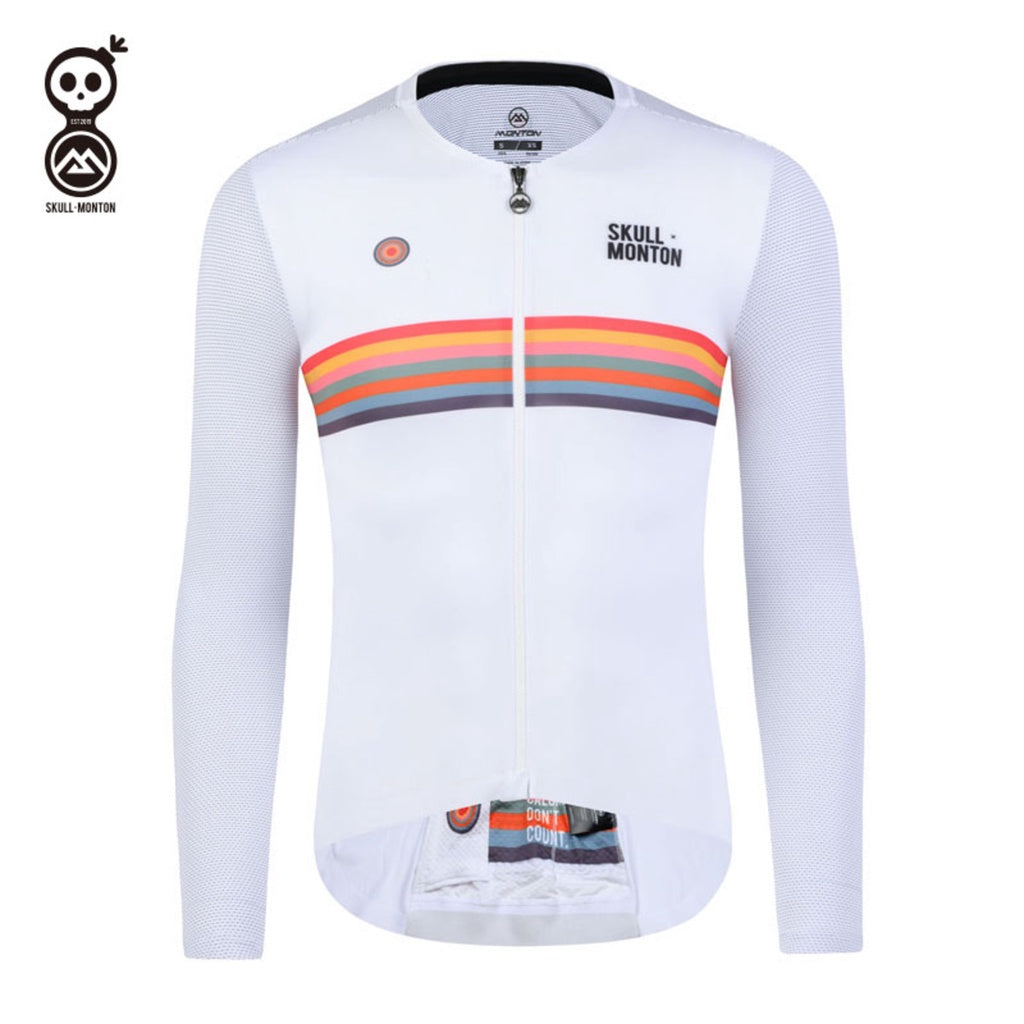 SKULL MONTON MENS LONG SLEEVE CYCLING JERSEY HOLIDAY WHITE