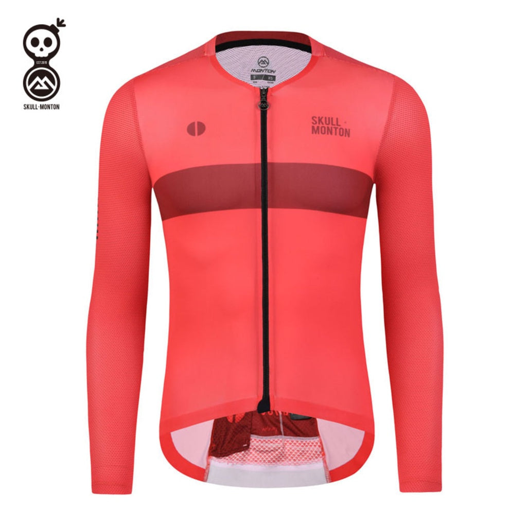 SKULL MONTON MENS LONG SLEEVE CYCLING JERSEY SUNDAY RED