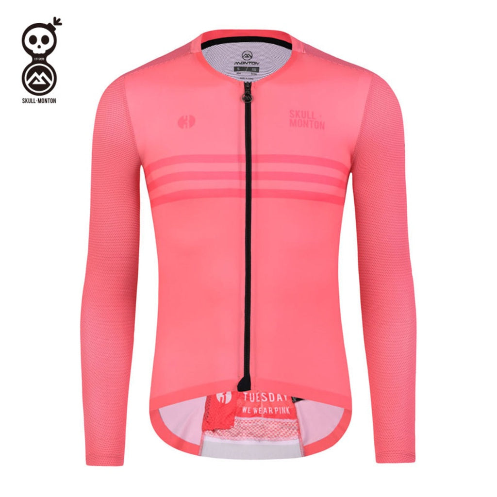 SKULL MONTON MENS LONG SLEEVE CYCLING JERSEY TUESDAY PINK