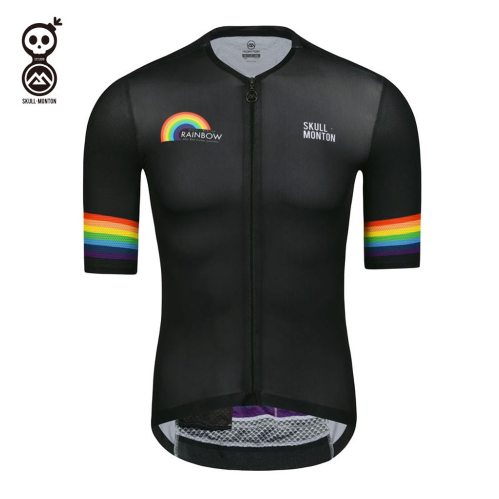 SKULL MONTON MENS SHORT SLEEVE CYCLING JERSEY RAINBOW BLACK