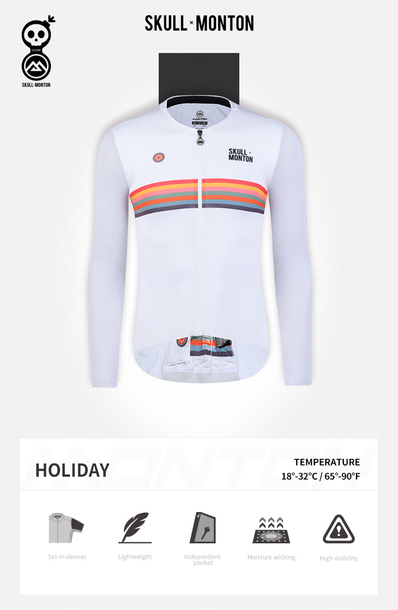 SKULL MONTON MENS LONG SLEEVE CYCLING JERSEY HOLIDAY WHITE