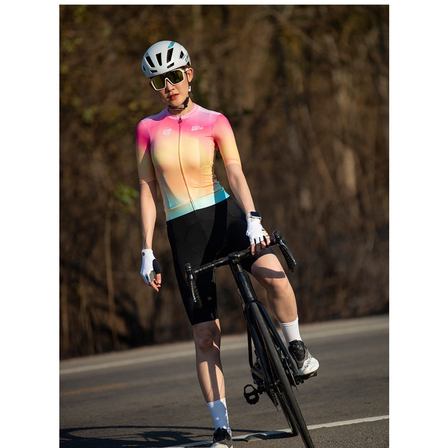 SKULL MONTON WOMENS CYCLING JERSEY NORTHERNLIGHTS YELLOW PINK