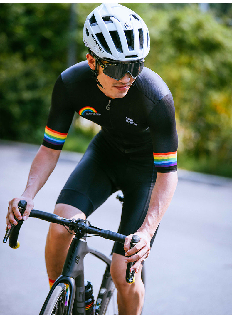 SKULL MONTON MENS SHORT SLEEVE CYCLING JERSEY RAINBOW BLACK