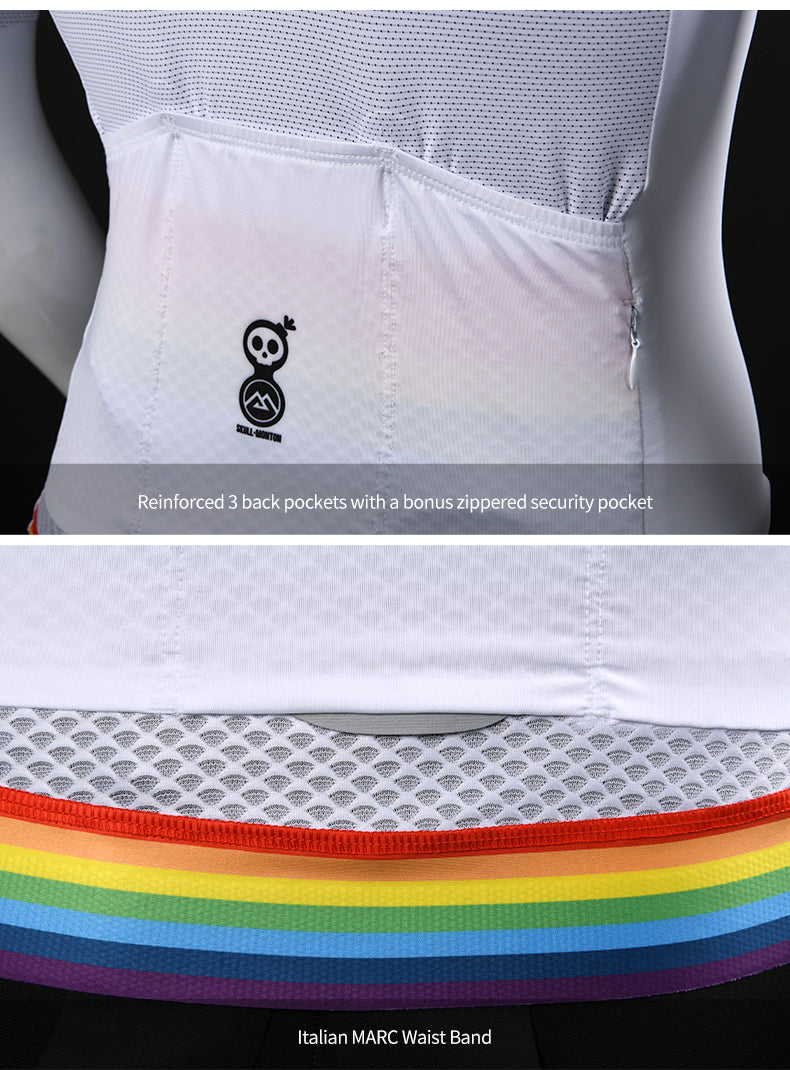 SKULL MONTON MENS SHORT SLEEVE CYCLING JERSEY RAINBOW WHITE